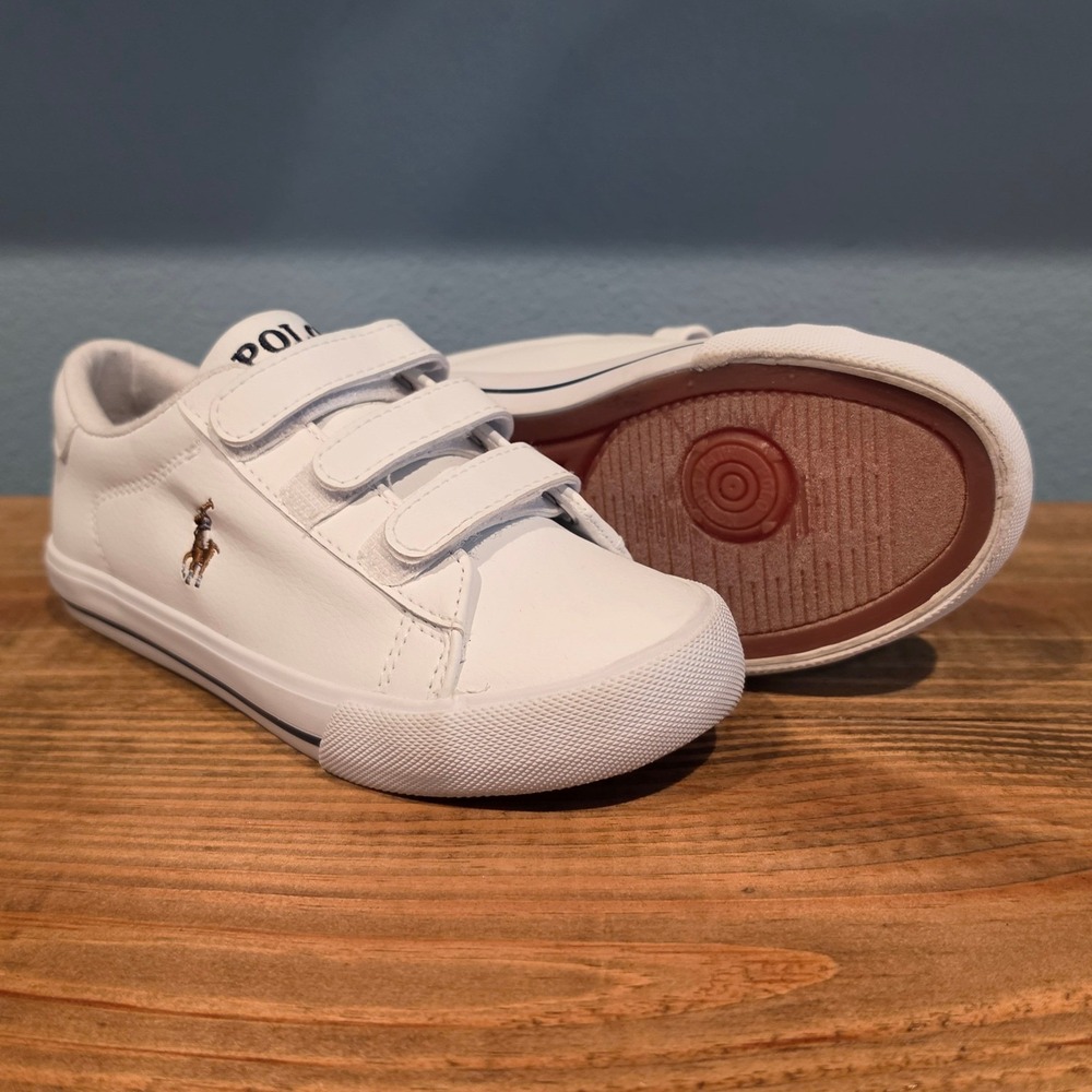 Polo Ralph Lauren Easten II EZ Kids Sneakers White Hook and Loop Youth 12.5